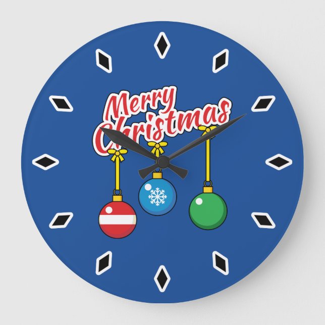 Merry Christmas with Hanging Balls Large Clock (Front)