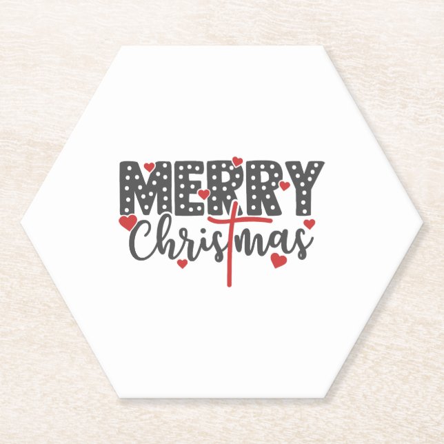 Merry christmas with hearts paper coaster (Front)