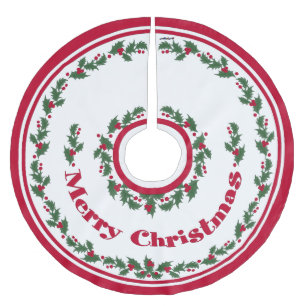Merry Christmas With Holly Brushed Polyester Tree Skirt