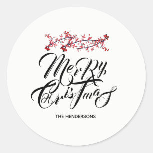 Merry Christmas with Holly - Classic Round Sticker