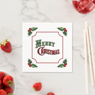 Merry Christmas with Holly Napkin