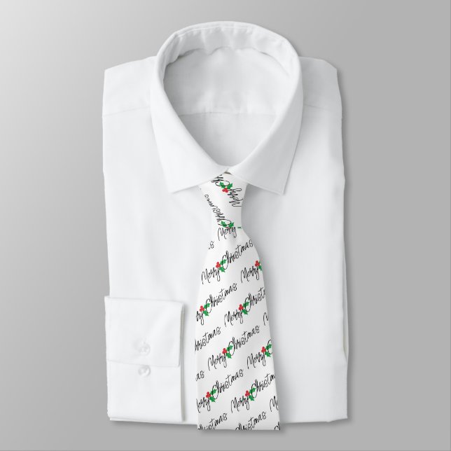 Merry Christmas With Holly Trim Tie (Tied)