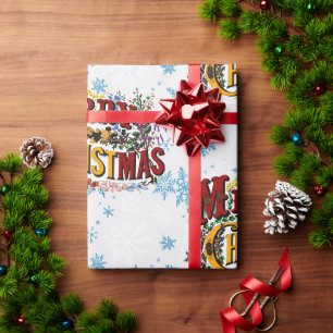 Merry Christmas with Ice Blue Snowflakes Wrapping Paper