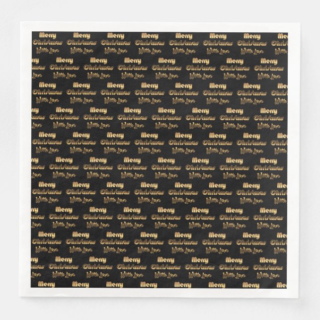 Merry Christmas with Love Gold Black Typography Napkin (Front)