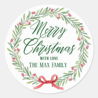 Merry Christmas With Love Wreath Holiday Classic Round Sticker
