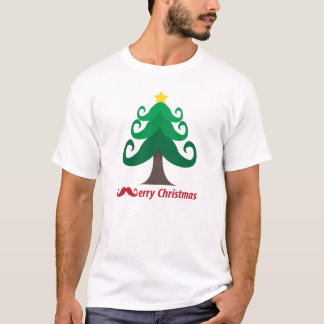 Merry Christmas with Moustache Christmas Tree T-Shirt