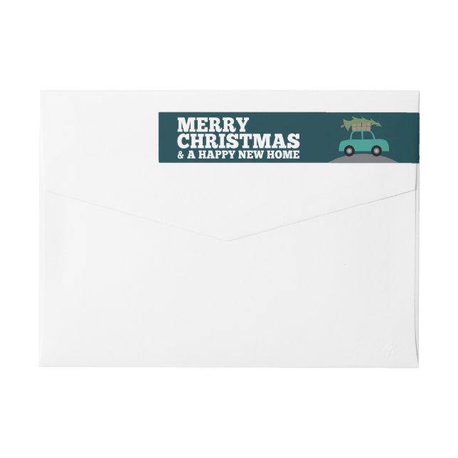 Merry Christmas with New Home Address Moving Wrap Around Label (Back)