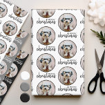 Merry Christmas with One Circle Photo - grey black Wrapping Paper Sheet<br><div class="desc">Add one picture to this cute holiday illustration - perfect for the kids. A simple and modern photo to make a memorable wrap under your tree. For best results,  crop your photo into a square before uploading.</div>