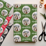 Merry Christmas with One Circle Photo - red green Wrapping Paper Sheet<br><div class="desc">Add one picture to this cute holiday illustration - perfect for the kids. A simple and modern photo to make a memorable wrap under your tree. For best results,  crop your photo into a square before uploading.</div>
