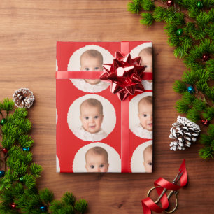 Merry Christmas with One Photo - red Wrapping Pape Wrapping Paper