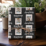 Merry Christmas with One Square Photo - black Wrapping Paper<br><div class="desc">Add one picture to this cute holiday illustration - perfect for the kids. A simple and modern photo to make a memorable wrap under your tree.</div>