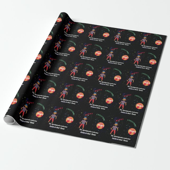 Merry Christmas with Pepper Dog in Space Wrapping Paper (Unrolled)