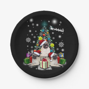 Merry Christmas with Pug Dog Animal Paper Plate