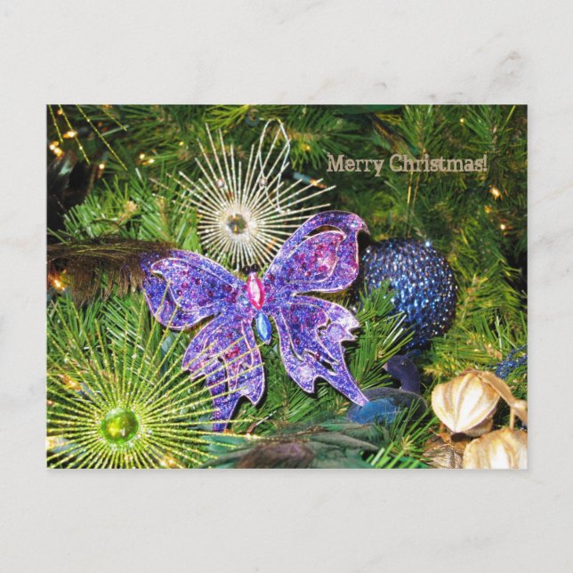 Merry Christmas with Purple Butterfly Postcard (Front)