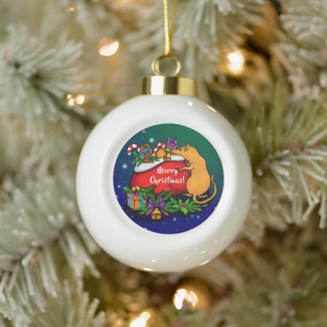 Merry Christmas with Rat Prince Ceramic Ball Christmas Ornament (Tree)