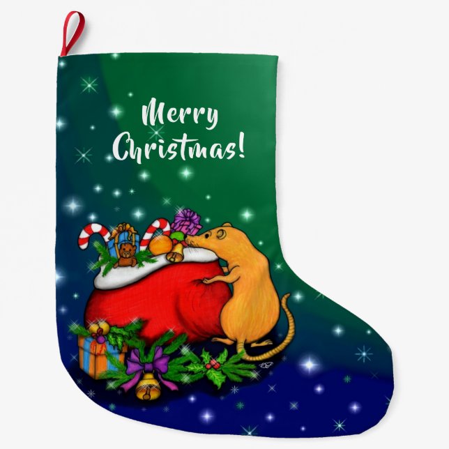 Merry Christmas with Rat Prince Large Christmas Stocking (Front)