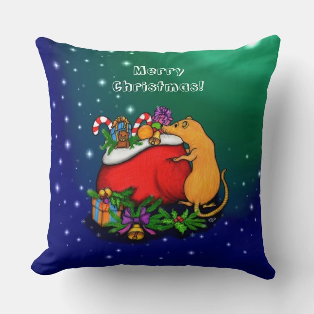 Merry Christmas with Rat Prince Throw Pillow (Front)