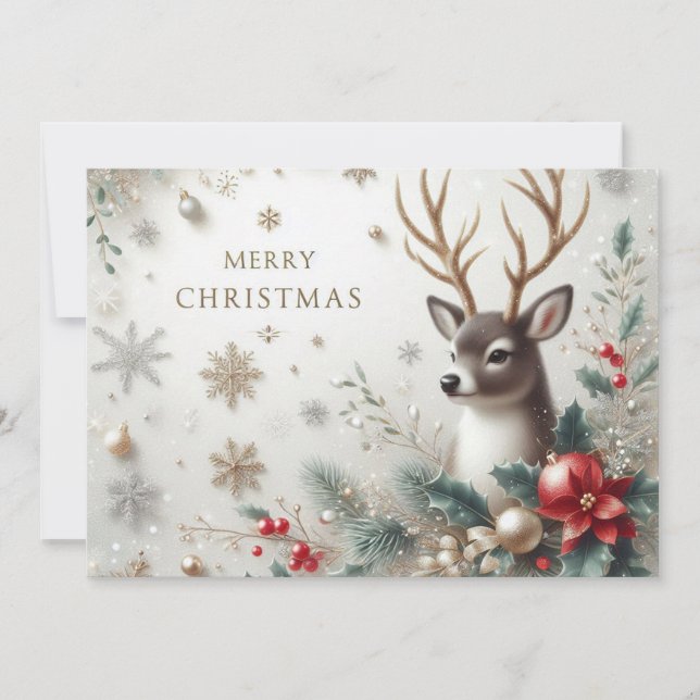 Merry Christmas with Reindeer, Ornaments and more Holiday Card (Front)
