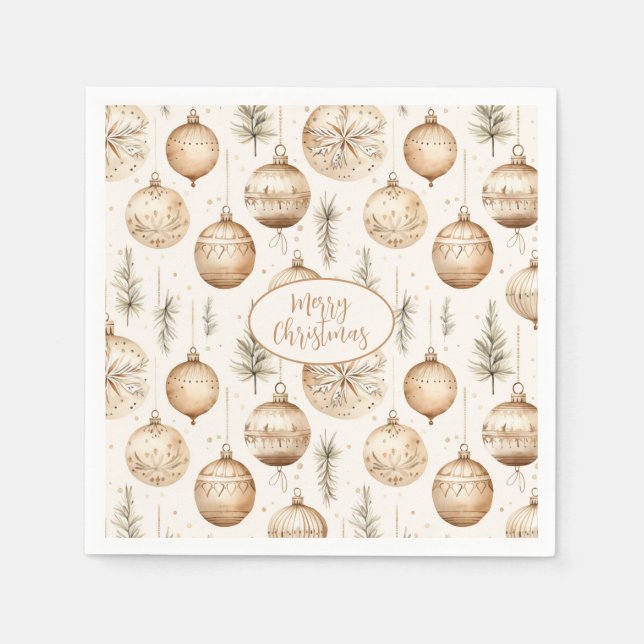 Merry Christmas with Rustic Ornaments and Pine Napkin (Front)