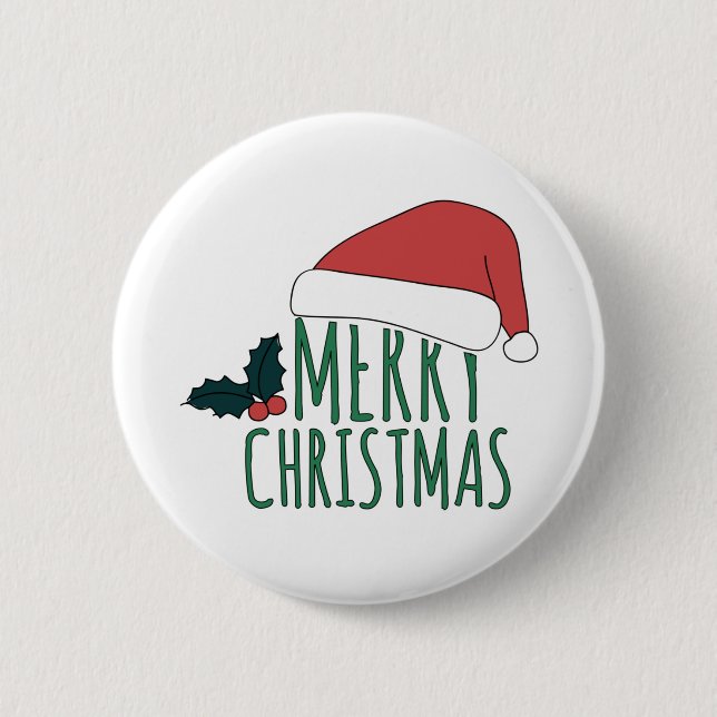 merry christmas with santa hat 2 inch round button (Front)