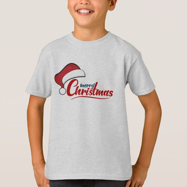 Merry Christmas with Santa Hat  T-Shirt (Front)