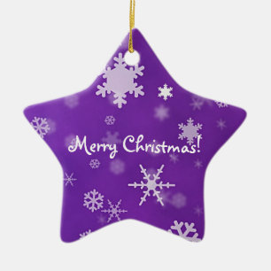 Merry Christmas with snowflakes lavender Ceramic Ornament