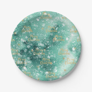 Merry Christmas With Snowflakes Paper Plate
