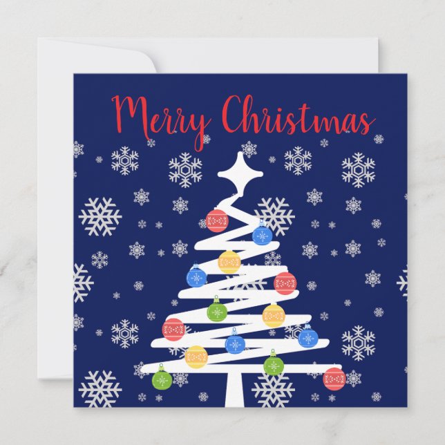 Merry Christmas with Snowflakes, Tree, & Ornaments Invitation (Front)