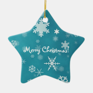 Merry Christmas with snowflakes turquoise Ceramic Ornament