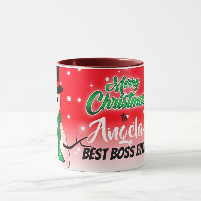 Merry Christmas with Snowman on Best Boss Ever Mug (Center)
