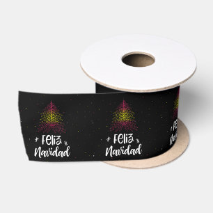 Merry Christmas with Spanish  flag Satin Ribbon
