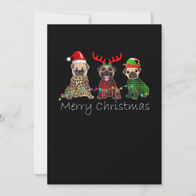Merry Christmas with three pug dogs Invitation (Front)