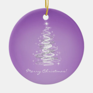 Merry Christmas with tree in purple Ceramic Ornament