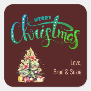 Merry Christmas with Tree Personalized Sticker Tag