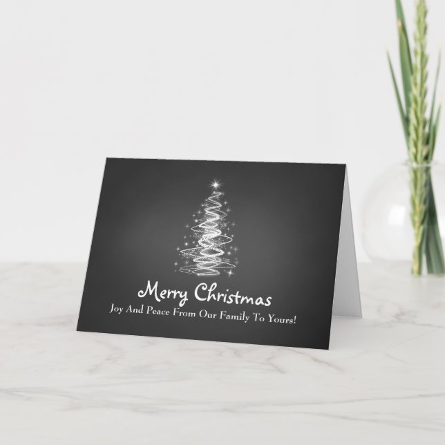 Merry Christmas with Tree sparkles in black Holiday Card (Front)