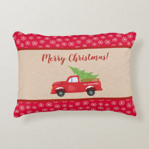 Merry Christmas with Truck and Tree, Family Name Accent Pillow