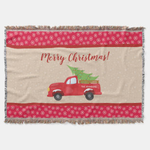 Merry Christmas with Truck and Tree, Family Name Throw Blanket