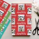 Merry Christmas with Two Square Photos 3 colours Wrapping Paper Sheet<br><div class="desc">Add two pictures to this cute holiday greeting in a modern script - perfect for the kids. A simple and modern photo to make a memorable wrap under your tree. For best results,  crop your photo into squares before uploading.</div>