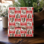 Merry Christmas with Two Square Photos - red Wrapping Paper<br><div class="desc">Add two pictures to this cute holiday photo collage - perfect for the kids. A simple and modern photo to make a memorable wrap under your tree. A modern minimal script font with a place to upload 2 square photos.</div>
