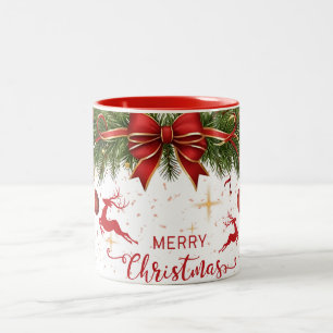 Merry Christmas with Winter Reindeer holiday gift Two-Tone Coffee Mug