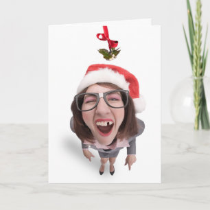 Merry Christmas Woman Missing Tooth Mistletoe Holiday Card