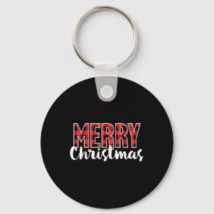 Merry Christmas Women Men Kids Red Buffalo Plaid X Keychain