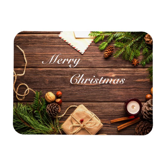 Merry Christmas Wood Design Magnet (Horizontal)