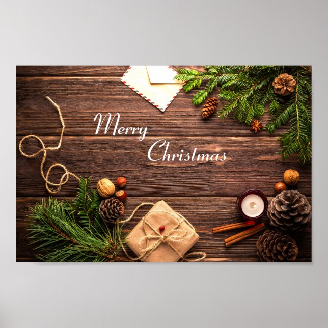 Merry Christmas Wood Design Poster (Front)