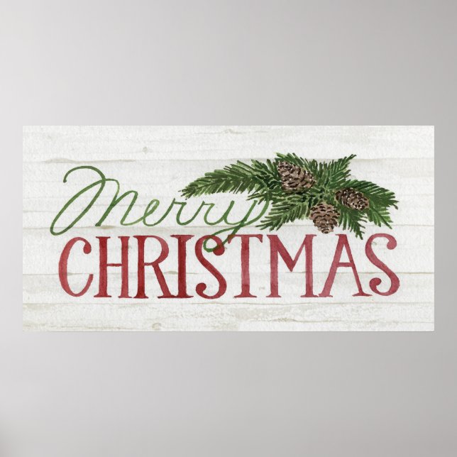 Merry Christmas | Wood Whitewash Poster (Front)