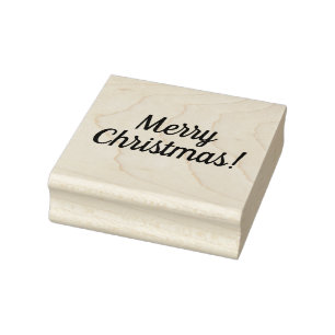 Merry Christmas Wooden Block Mounted Rubber Stamp