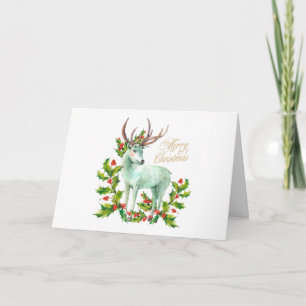 Merry Christmas Woodland Deer and Holly Berry Card