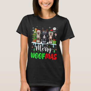 Merry Christmas Woof Three Santa Elf Chinese Crest T-Shirt