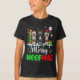 Merry Christmas Woof Three Santa Elf Chinese Crest T-Shirt