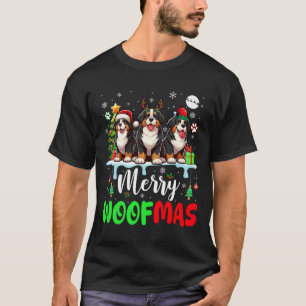 Merry Christmas Woof Three Santa Reindeer Bernese T-Shirt
